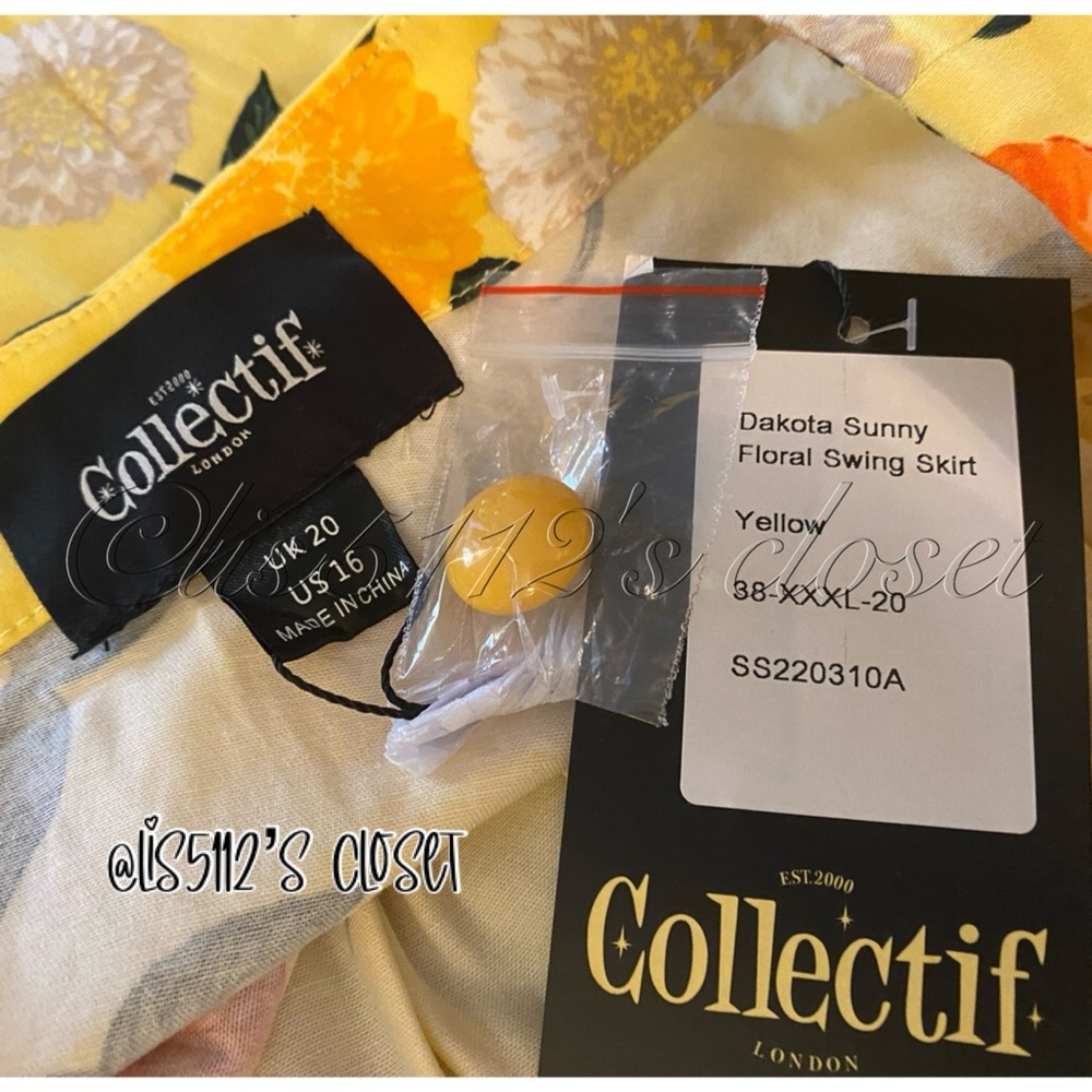 Collectif Dakota Sunny Yellow Floral Swing Skirt US 16 1X - Picture 9 of 15